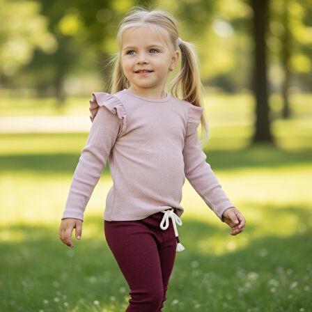 Omuzu Fırfırlı Kız Çocuk Taytlı Takım