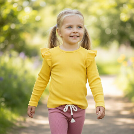 Omuzu Fırfırlı Kız Çocuk Taytlı Takım