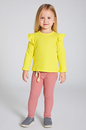 Omuzu Fırfırlı Kız Çocuk Taytlı Takım