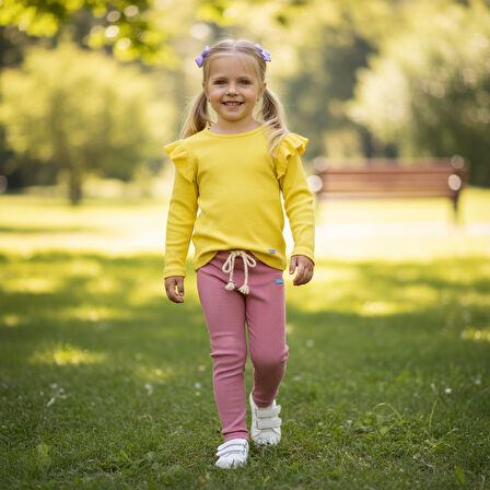 Omuzu Fırfırlı Kız Çocuk Taytlı Takım