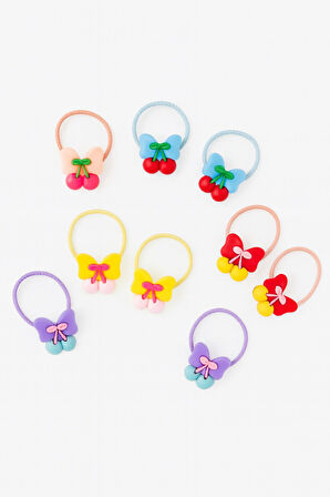 Kirazlı Kız Çocuk Lastikli Toka 5 Çift