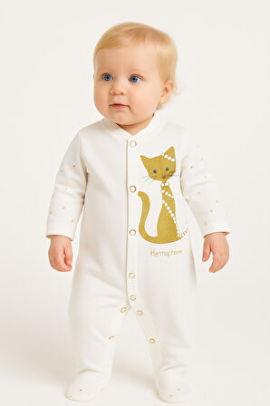 Kedi Desenli Kız Bebek Tulum