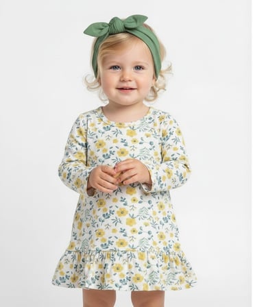 Çiçekli Uzun Kol Kız Bebek Elbise  ST09753