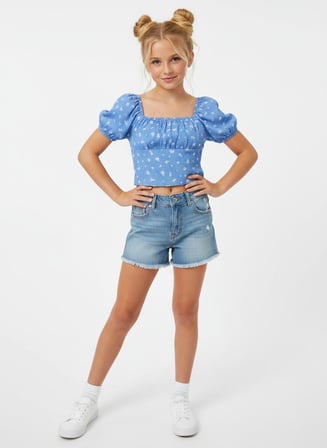 Çiçekli Kız Çocuk Crop Bluz