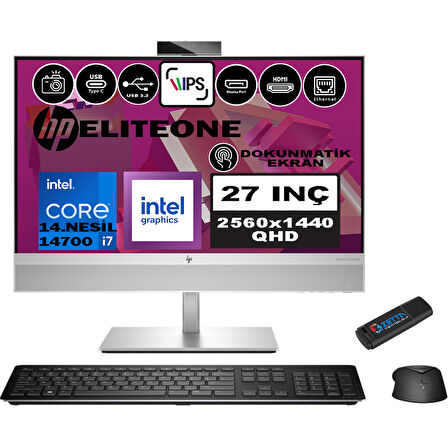 Hp Eliteone 870 G9 14.nesil Intel® Core I7 14700 96GB Ddr5 4tb SSD Qhd 27" IPS Dokunmatik WINDOWS11PRO All In One Bilgisayar 99A85ETW25+ZETTAUSBBELLEK
