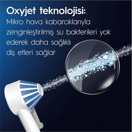  Oral-B Ağız Sağlığı Merkezi Ağız Duşu: Ağız duşu, 1 Oxyjet Başlığı, 1 Su Jeti Başlığı