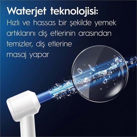  Oral-B Ağız Sağlığı Merkezi Ağız Duşu: Ağız duşu, 1 Oxyjet Başlığı, 1 Su Jeti Başlığı