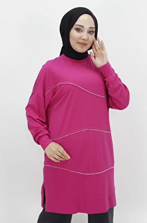 CYLN10466 PUANE VİSKON KUMAŞ ÖNÜ TAŞ ŞERİTLİ TESETTÜR TUNİK