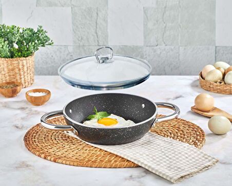 Granit Yumurta Tavası 20 CM Cam Kapaklı