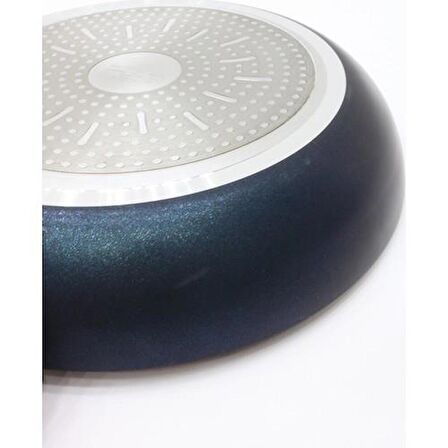 Teflon Tava 24 CM İndüksiyon Tabanlı Lacivert Renk Cam Kapaklı