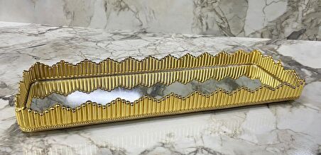 Piano Baton Aynalı Sunum Tepsi 30x14 CM Gold Renk