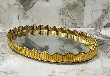 Oval Sunum Tepsi 37x27 CM Gold Renk