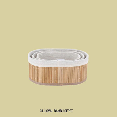 Bambu Sepet Takımı Oval Organizer Sepet 3 Lü 