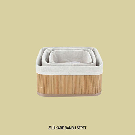 Bambu Sepet Takımı Kare Organizer Sepet 3 Lü 