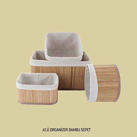 Bambu Sepet Takımı Organizer Sepet 4 Lü 