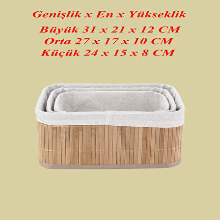 Bambu Sepet Havluluk Takı Sepeti Bambu Organizer Sepet 3 Lü 