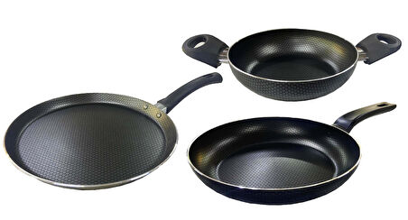 Mehtap Teflon Tava 32 CM 26 CM Krep Tavası Ve 20 CM Sahan Petek Desenli 2 MM