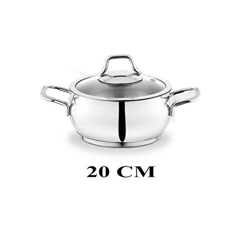 Mini Çelik Tencere 20 CM Cam Kapaklı