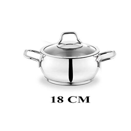 Mini Çelik Tencere 18 CM Cam Kapaklı