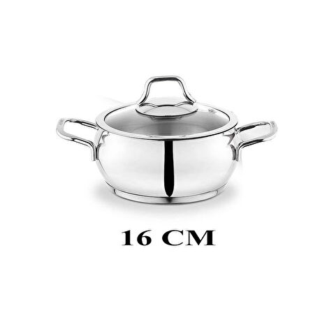 Cam Kapaklı Mini Çelik Tencere 16 CM