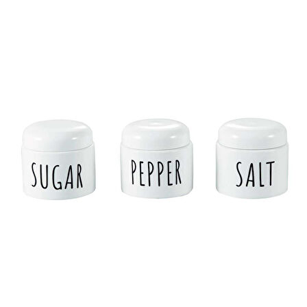 Porselen 3lü Baharatlık Vakum Kapaklı Hava Almaz Sugar Pepper Salt Kavanozu