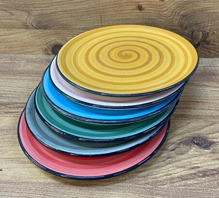 Seramik Pasta Tabağı 6 Renk 19 CM Renkli Pasta Tabağı Seti