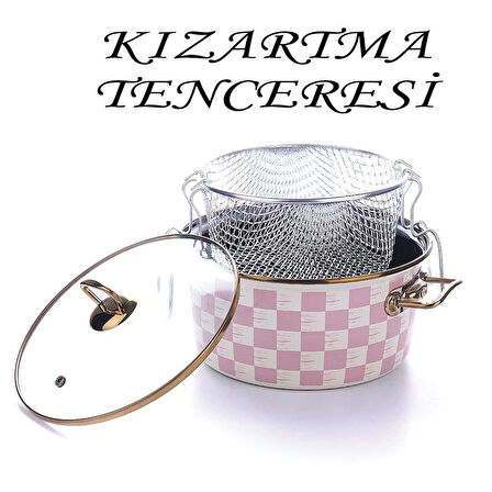 Dama Desen Emaye Kızartma Tenceresi 22 CM Pembe 