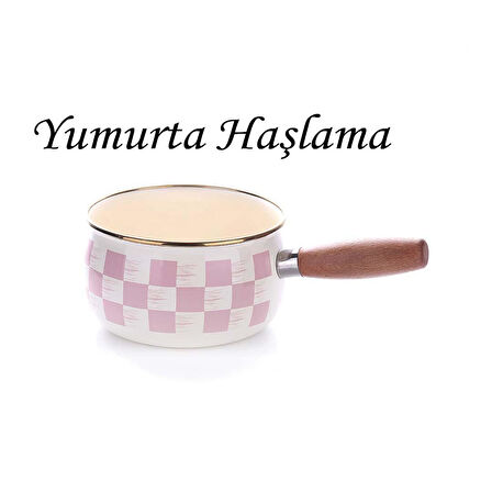 Damalı Emaye Sos Tavası Pembe14 CM Yumurta Haşlama