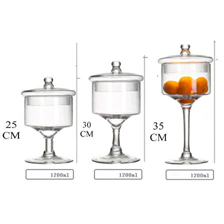 Ayaklı Dekoratif Cam Şekerlik Drajelik Kurabiyelik Sunumluk 3 Boy