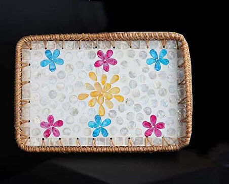 Rattan Sunum Tepsisi Sedef Desenli Küçük Boy 30x20 CM