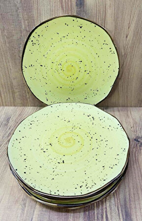 Modern Porselen Servis Tabağı 6 Adet Naturel Tasarım 26 CM Sarı