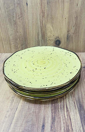 Modern Porselen Servis Tabağı 6 Adet Naturel Tasarım 26 CM Sarı