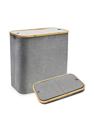 Katlanır Kumaş Kirli Çamaşır Sepeti 100 Litre Bambu Çerçeveli 2 Bölmeli