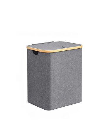 Kirli Çamaşır Sepeti 60 Litre Bambu Çerçeveli Sepet Katlanır Kumaş 