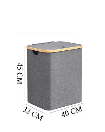 Kirli Çamaşır Sepeti 60 Litre Bambu Çerçeveli Sepet Katlanır Kumaş 