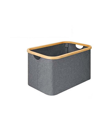 Çamaşır Selesi Organizer 50 Litre Bambu Çerçeveli Katlanır Kumaş Sepet