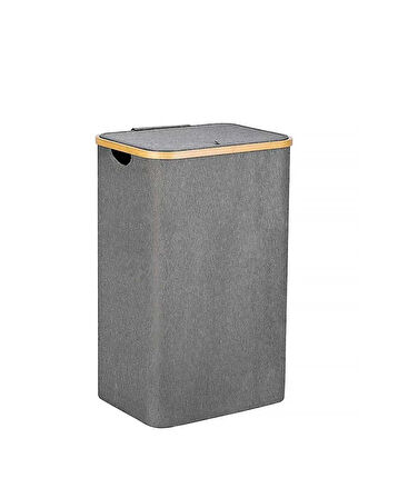 Kirli Çamaşır Sepeti 70 Litre Bambu Çerçeveli Katlanır Kumaş Sepet