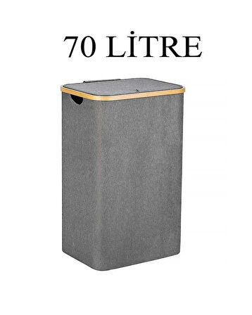 Kirli Çamaşır Sepeti 70 Litre Bambu Çerçeveli Katlanır Kumaş Sepet