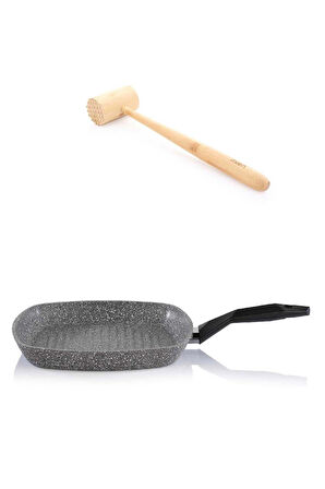 Schafer Granit Grill Tava 28 CM ve Bambu Et Döveceği