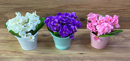 Yapay Çiçek Dekoratif Mini Menekşe 3 Adet Menekşe Renkli