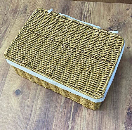 Rattan Örme Kapaklı Kutu Küçük Boy Çok Amaçlı Kapaklı Sepet