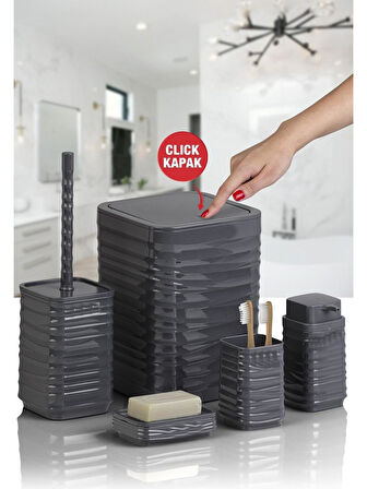 Banyo Seti Plastik Antrasit Renk 5 Parça 