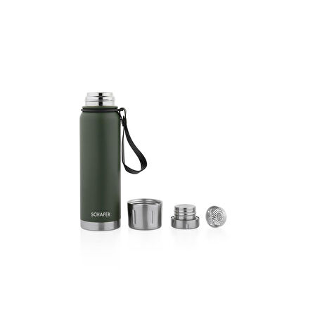 Çelik Termos 520 ML Yeşil Renk ve Katlanır Plastik Sehpa