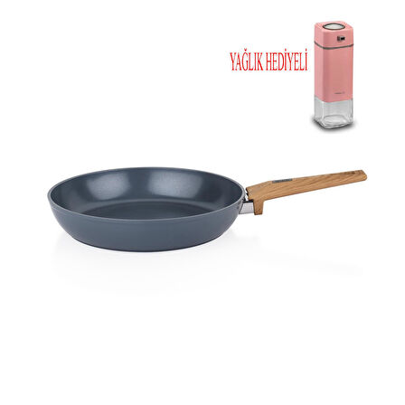 Seramik Tava 28 CM Yanmaz Yapışmaz Yüzey ve Pembe Yağdanlık