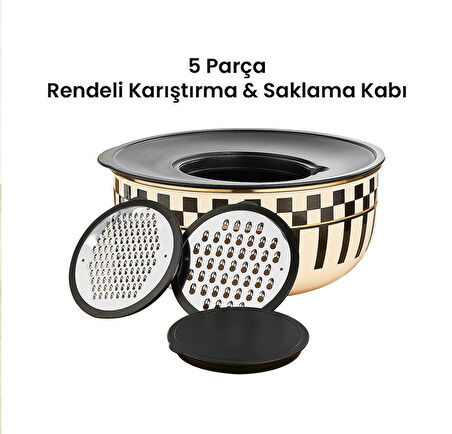 Prime Cream 5 Parça Rendeli Saklama ve Karıştırma Kabı – 24 CM