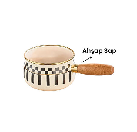 Prime Cream Emaye Ahşap Saplı Sosluk / Sütlük – 14 CM