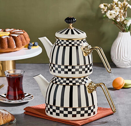 Prime Cream Emaye Çaydanlık Takımı