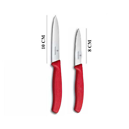 Victorinox Kırmızı Düz Soyma Bıçağı 2'li 8 CM ve 10 CM
