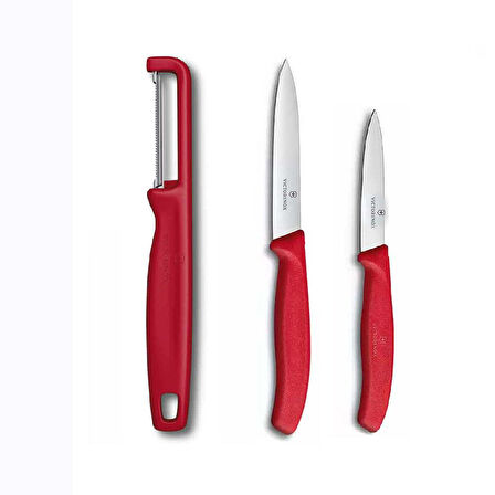 Victorinox Kırmızı Düz Soyma Bıçağı 8 CM - 10 CM ve Domates Sebze Soyacağı 3lü Set