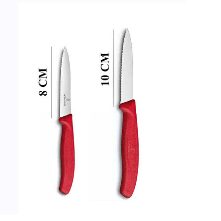 Victorinox Kırmızı Tırtıklı Soyma Bıçağı 2Li 8 CM - 10 CM